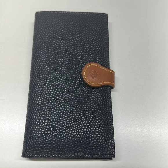 Mulberry Wallet Long Bifold Caviar Leather Navvy Blue Tan Leather Trim Vintage - Picture 4 of 11